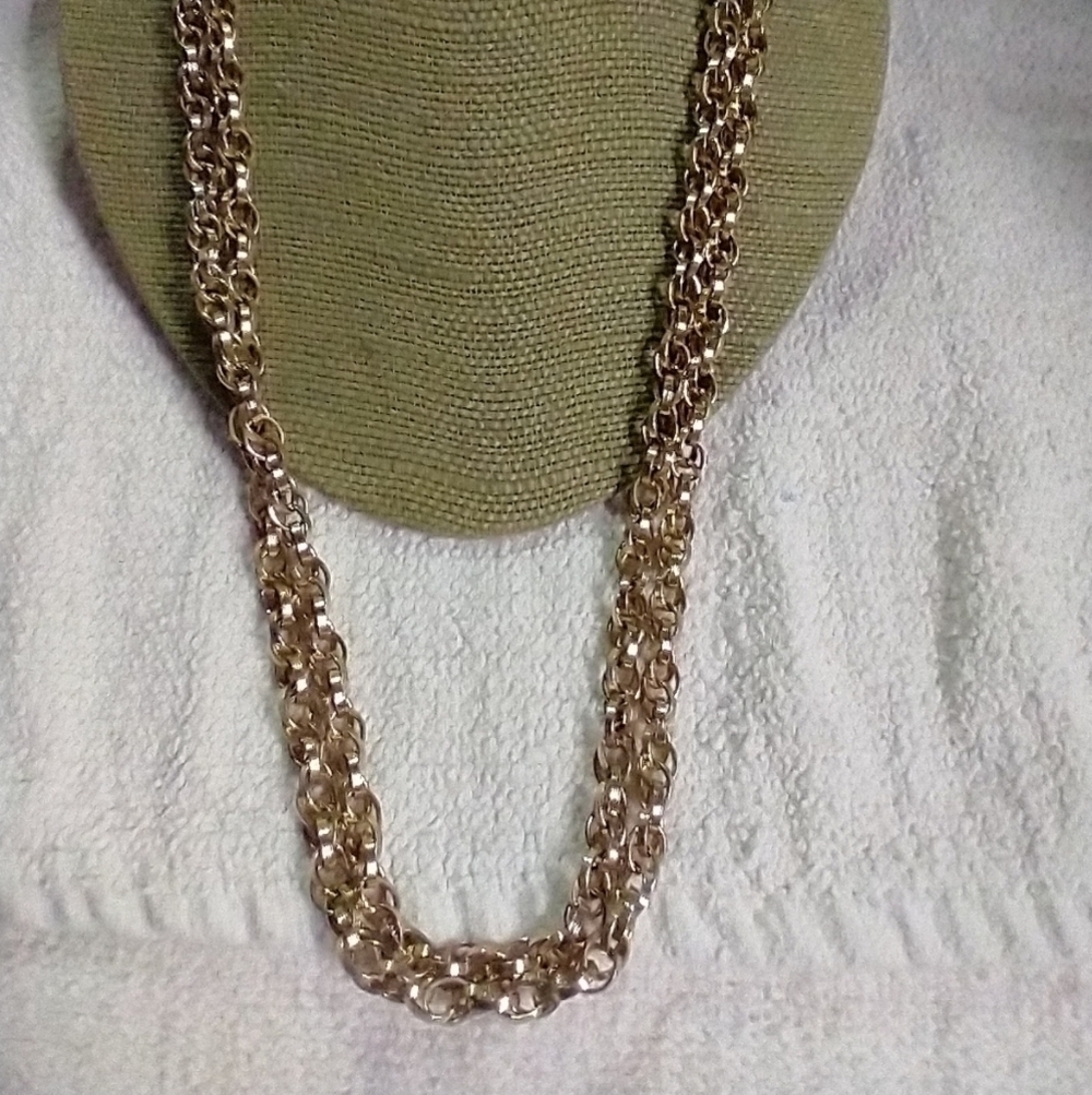Long goldtone circles necklace